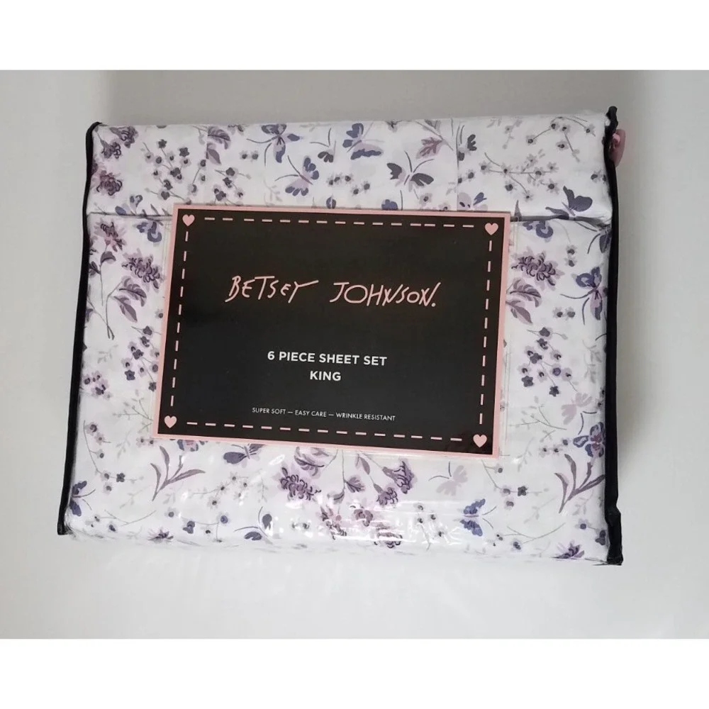 Betsey‎ Johnson King Sheet Set Purple Floral Flowers Butterfly 6pc Bedding NEW
